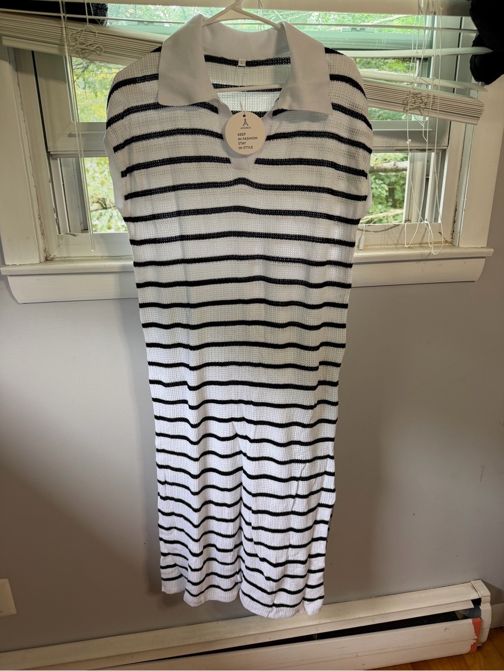 White & Black Striped One-Piece with Collar